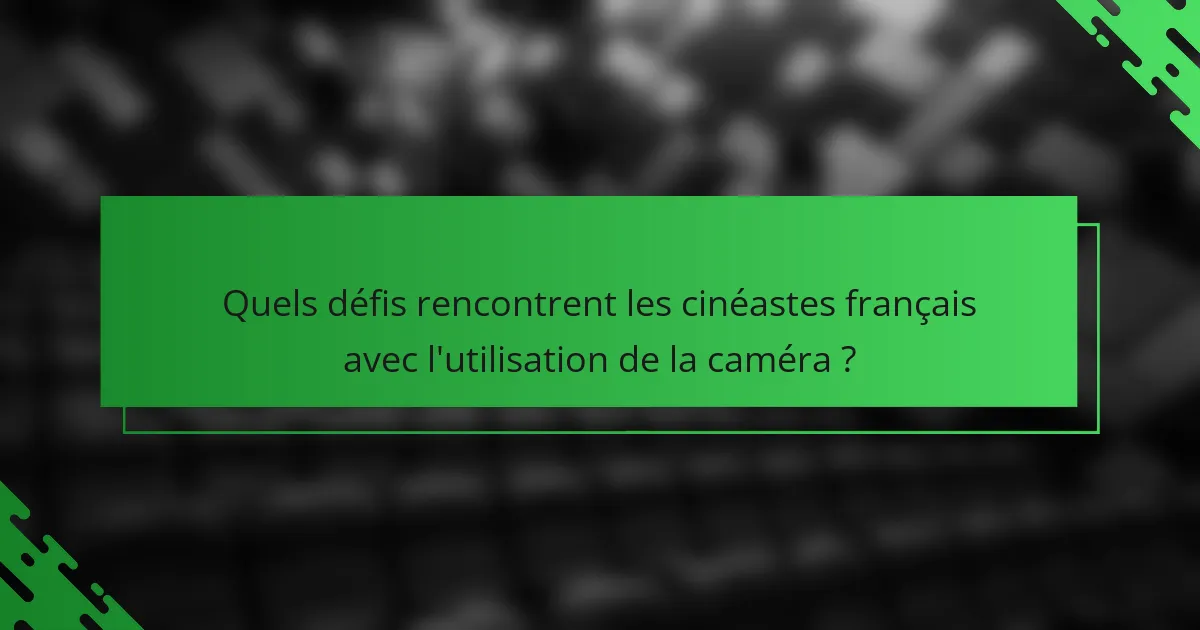Quels défis rencontrent les cinéastes français avec l'utilisation de la caméra ?